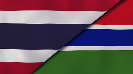 The flags of Thailand and Gambia. News, reportage, business background. 3d illustration