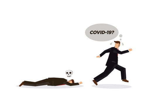 Businessman running away when one of his co-worker faint.