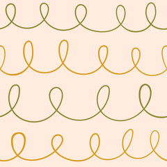 Pastel repeating pattern with cute hand drawn doodle swirls stripes. Beautiful ornate seamless vector template design for textile, backgrounds, packages, wrapping paper, fabric, wallpaper.