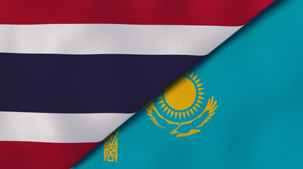 Naklejka premium The flags of Thailand and Kazakhstan. News, reportage, business background. 3d illustration
