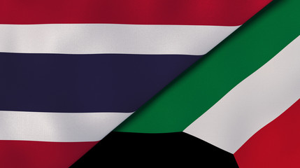 Fototapeta premium The flags of Thailand and Kuwait. News, reportage, business background. 3d illustration