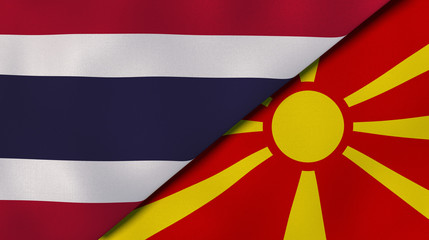 The flags of Thailand and Macedonia. News, reportage, business background. 3d illustration