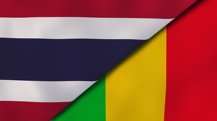 The flags of Thailand and Mali. News, reportage, business background. 3d illustration