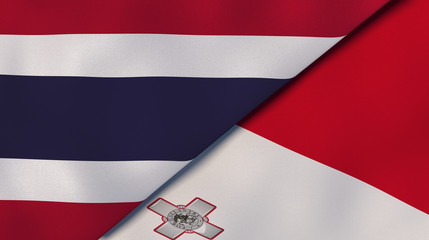 The flags of Thailand and Malta. News, reportage, business background. 3d illustration