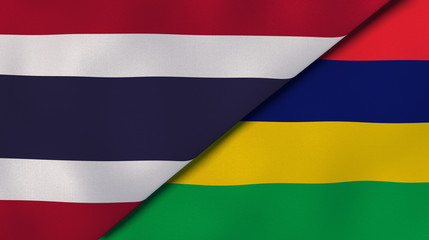 The flags of Thailand and Mauritius. News, reportage, business background. 3d illustration