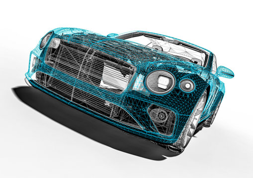 Concept car blueprint &ndash; 3D perspective. Machine, print.
