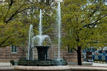 Ten years ago, a fountain in spring in the center of sofia, Bulgaria