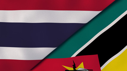 The flags of Thailand and Mozambique. News, reportage, business background. 3d illustration