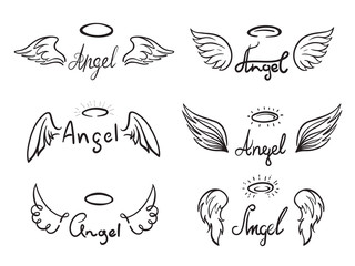 Angel wing set, drawing and decorative emblem