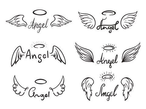 Angel wing set, drawing and decorative emblem