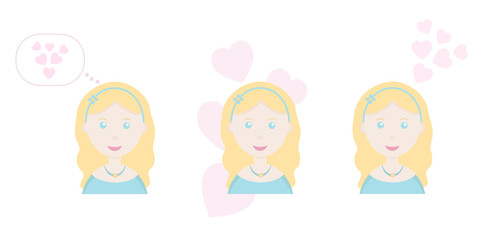 Collection of lovely princess avatars. Female person for books, invitations, fairy tales, posters, banners. Flat vector illustration