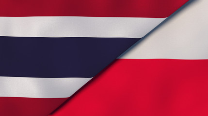 The flags of Thailand and Poland. News, reportage, business background. 3d illustration