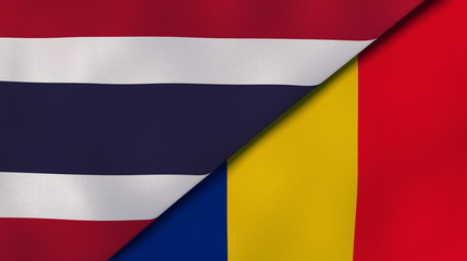 Naklejka premium The flags of Thailand and Romania. News, reportage, business background. 3d illustration