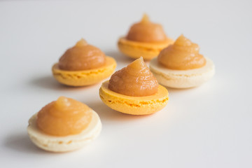 Macaroons. Delicious french desserts. Macaroons on the table