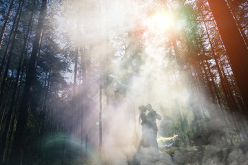 light, abstraction, lovers, night, forest, sky, Space, Sun, landscape, darkness, nature, nebula, galaxy, fantasy, tree, water, star, Aurora, fog, universe, smoke, blue, sunlight, color, morning