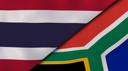 The flags of Thailand and South Africa. News, reportage, business background. 3d illustration