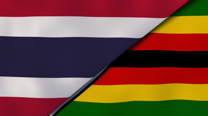 The flags of Thailand and Zimbabwe. News, reportage, business background. 3d illustration