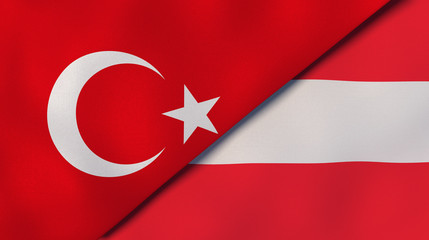 The flags of Turkey and Austria. News, reportage, business background. 3d illustration