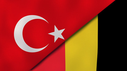 The flags of Turkey and Belgium. News, reportage, business background. 3d illustration