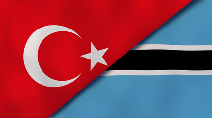 The flags of Turkey and Botswana. News, reportage, business background. 3d illustration