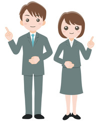 スーツ姿の男女が案内している