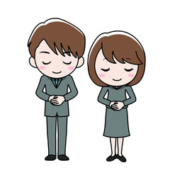 お辞儀をしているスーツ姿の男女