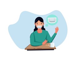 Flat style vector illustration, women explained the importance of wearing masks during a pandemic for website landing page, poster, pamphlet or any design