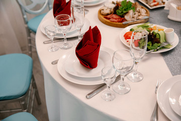 Empty glasses set in restaurant