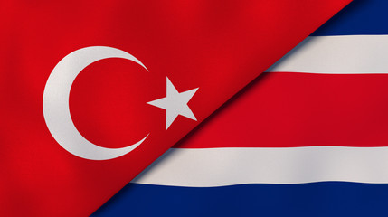 The flags of Turkey and Costa Rica. News, reportage, business background. 3d illustration