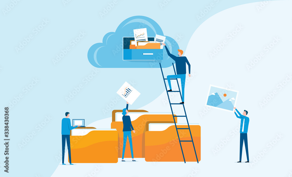 Poster Flat business technology cloud computing service concept and with developer team working concept