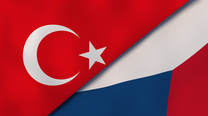 The flags of Turkey and Czech Republic. News, reportage, business background. 3d illustration