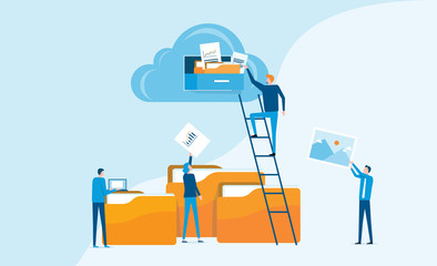 Flat business technology cloud computing service concept and with developer team working concept