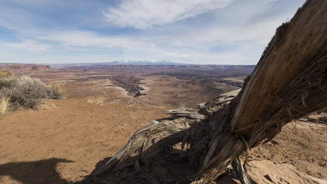 A timelapse of clouds flowing over Canyonlands National Park on a winter morning.