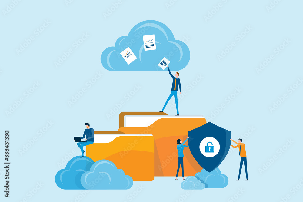 Aufkleber Flat business technology cloud computing service concept and with developer team working concept