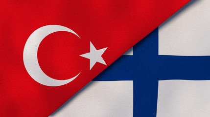 The flags of Turkey and Finland. News, reportage, business background. 3d illustration