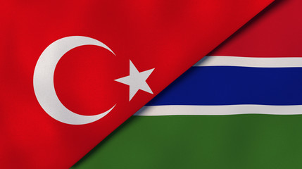 The flags of Turkey and Gambia. News, reportage, business background. 3d illustration