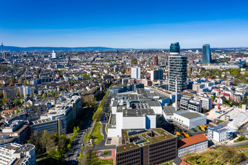 Aerial view, Frankfurt skyline, with Henninger Tower, ECB, Commerzbank, Sachsenhausen, Hesse,...