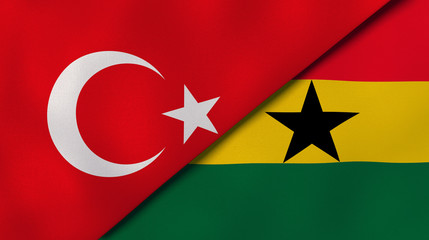 The flags of Turkey and Ghana. News, reportage, business background. 3d illustration