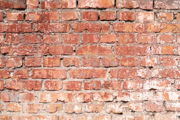 Texture of old dark brown and red brick wall panoramic backgorund. Vintage house facade.