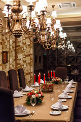 dinner, candles, red, table, restaurant, dinner, interior, wedding, dining room, decor, luxury, glass, party, food, Christmas, Banquet, Church, decoration, celebration, white, room, wine, plate, event