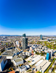 Aerial view, Frankfurt skyline, with Henninger Tower, ECB, Sachsenhausen, Hesse, Germany