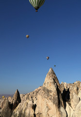 Fototapeta na wymiar Hot air ballons in Cappadocia, Turkey, aerial view