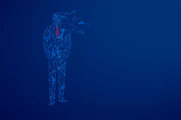 

businessman in glowing Sci-fi polygonal has broken in dark blue background