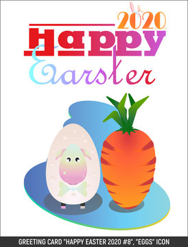 Vector. Greeting card "Happy Easter"... 2 Eggs with Ears, icon