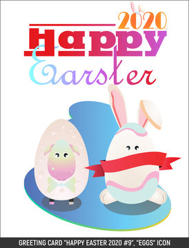 Vector. Greeting card "Happy Easter"... 2 Eggs with Ears, icon