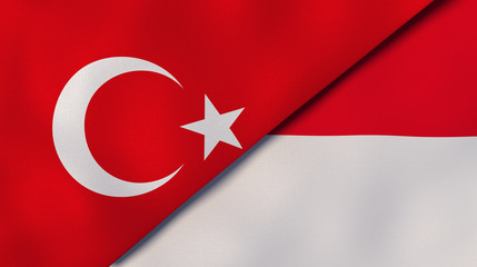 The flags of Turkey and Monaco. News, reportage, business background. 3d illustration