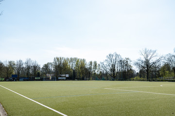 Empty soccer field on bright sunny day