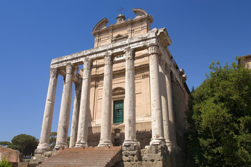 Temple of Antoninus and Faustina built in 141 AD, at the Roman Forum, Rome, Italy, Europe