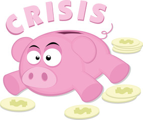 Vector illustration of a piggy bank in crisis