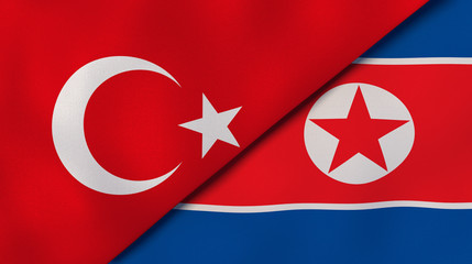 The flags of Turkey and North Korea. News, reportage, business background. 3d illustration